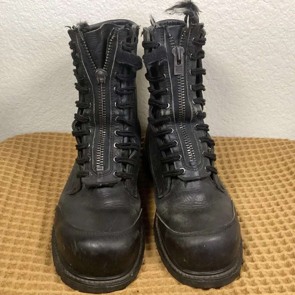 Black Fire Station Dual Lace Zipper Vibram Mens 12 Boots Firefighter EMS Combat
